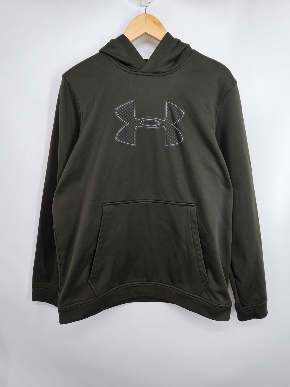 Under Armour ColdGear Hoodie Men's Large Olive Green Big Logo Loose Fit 1329743